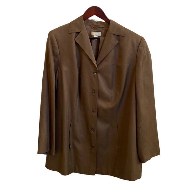 🤎 Nordstrom Encore Caramel Brown Silk/Cotton Blend Belted Blazer/Jacket, 18W - Picture 3 of 16